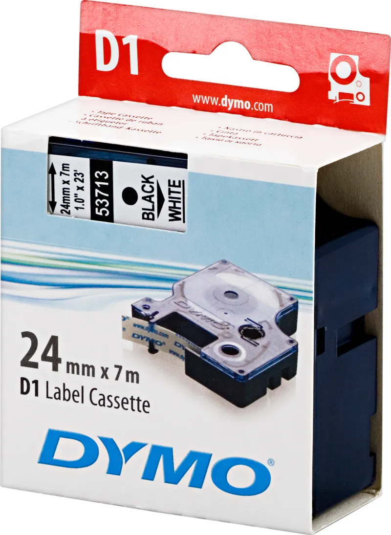 Bild 1 för Dymo Tape D1 24mm svart på vit