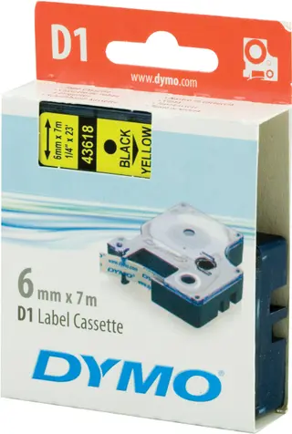 Produktfoto för Dymo Tape D1 6mm svart på gul