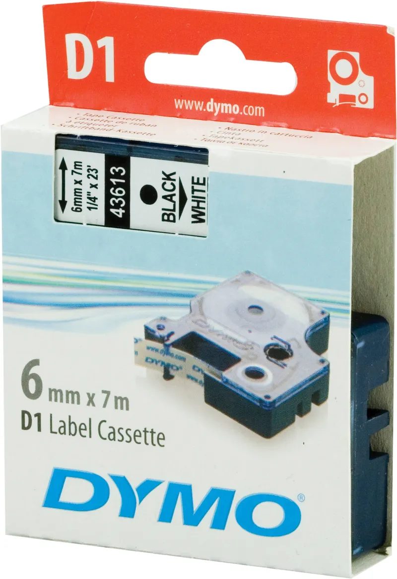 Bild 2 för Dymo Tape D1 6mm svart på vit