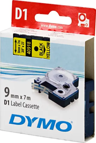 Produktfoto för Dymo Tape D1 9mm svart på gul
