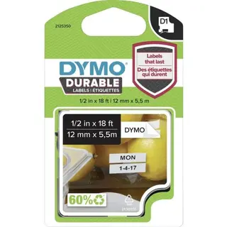 Produktfoto för Dymo Tape Durable D1 12mm svart på vit