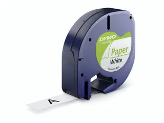 Produktfoto för Dymo Tape LetraTAG papper 12mm svart på vit