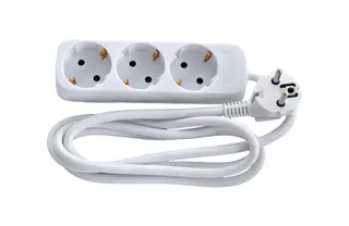 Produktfoto för E-line 3-sockel 3G1,0 - H05VV-F, vit med Schuko, 230V/16A, plastkabel, 1,5m