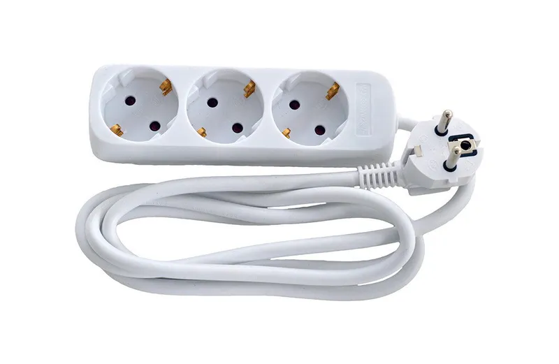 Alternativ bild 0 för E-line 3-sockel 3G1,0 - H05VV-F, vit med Schuko, 230V/16A, plastkabel, 1,5m