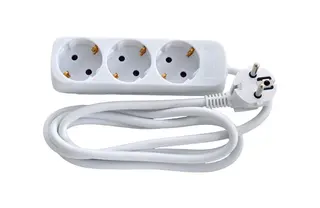 Produktfoto för E-line 3-sockel 3G1,0 - H05VV-F, vit med Schuko, 230V/16A, plastkabel, 1,5m