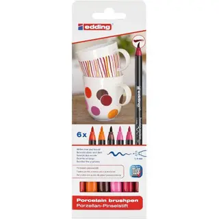 Produktfoto för edding 4200 porcelain - Penselpenna - för glas, keramik, porslin - röd, orange, brun, rosa, karminröd, karmosinröd - vattenbaserat pigmentbläck - 1-4 mm (paket om 6)