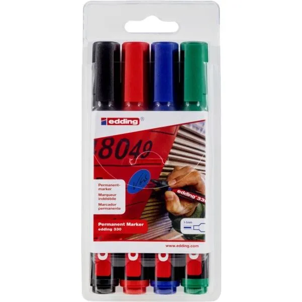 Alternativ bild 0 för edding Märkpenna Permanent  330, snedskuren spets, 1 - 5 mm, olika färger, 4-pack