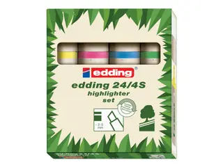 Produktfoto för edding Överstrykningspenna, 24 EcoLine, platt pennkropp, mejselformad spets, 2–5 mm linjebredd, olika färger: Gul, orange, rosa, ljusgrön