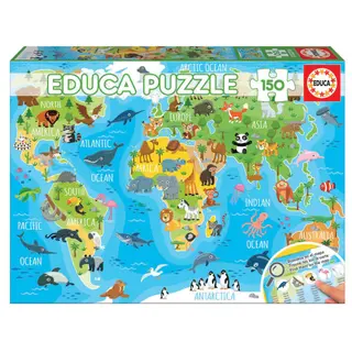 Produktfoto för Educa World Map Animals Pussel (150-bitar)