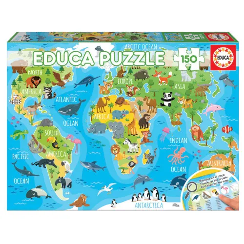 Alternativ bild 0 för Educa World Map Animals Pussel (150-bitar)