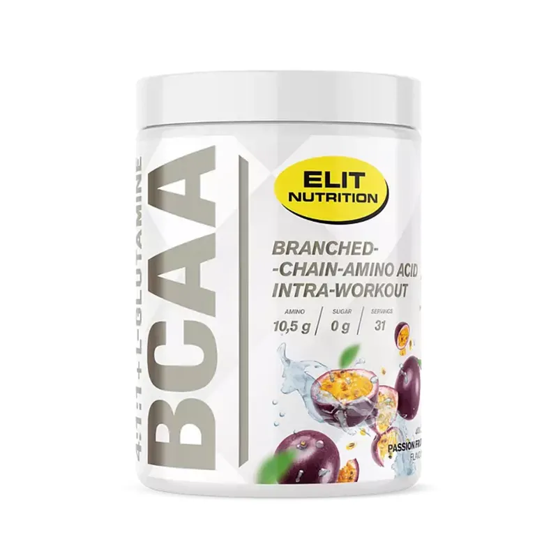 Bild 2 för Elit Nutrition BCAA 4:1:1 + L-glutamine med Elektrolyter Passion Fruit 400 g