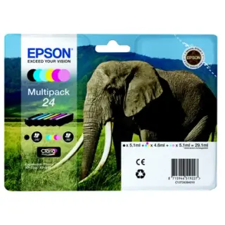 Produktfoto för Epson 24 Multipack - 6-pack - svart, gul, cyan, magenta, ljus magenta, ljus cyan - original - blister - bläckpatron - för Expression Photo XP-55, 750, 760, 850, 860, 950, 960  Expression Premium XP-750, 850