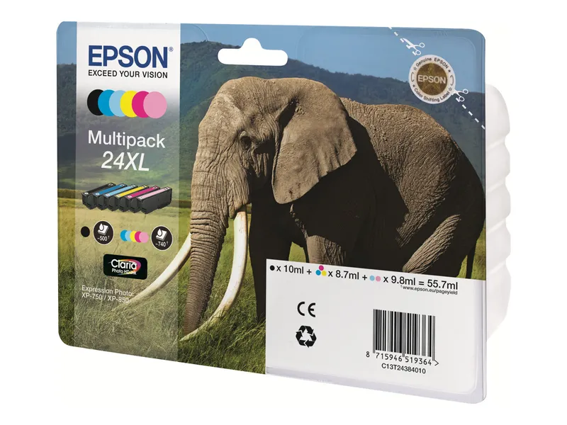 Alternativ bild 0 för Epson 24XL Multipack - 6-pack - XL - svart, gul, cyan, magenta, ljus magenta, ljus cyan - original - bläckpatron - för Expression Photo XP-55, XP-750, XP-760, XP-850, XP-860, XP-950, XP-960, XP-970