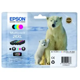 Produktfoto för Epson Bläckpatron 26XL, svart, cyan, magenta, gul, multiförpackning