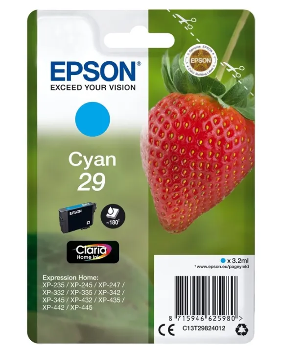 Alternativ bild 0 för Epson Bläckpatron 29, C13T29824012, Strawberry, Claria Home-bläck, cyan, singelförpackning
