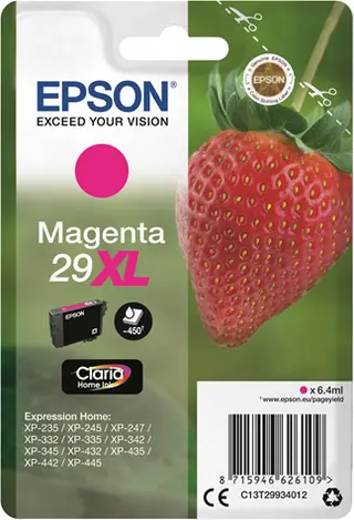 Produktfoto för Epson Bläckpatron, 29XL, C13T29934012, Strawberry, Claria Home-bläck, magenta, singelförpackning, hög kapacitet