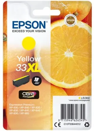 Produktfoto för Epson Bläckpatron 33XL, C13T33644012, Orange, Claria Premium-bläck, gul, singelförpackning