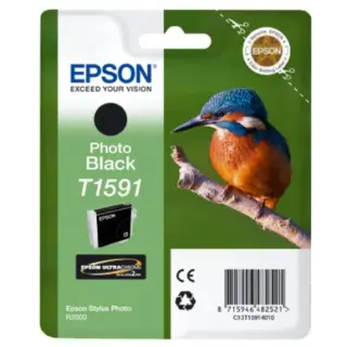 Produktfoto för Epson Bläckpatron, Kingfisher, T1591, Ultra Chrome HI Gloss 2, fotosvart, singelförpackning, C13T15914010