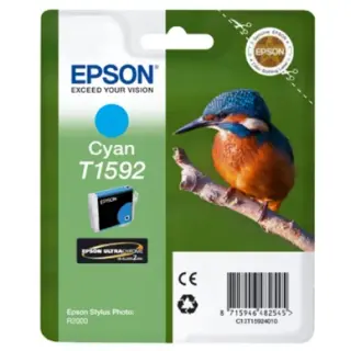 Produktfoto för Epson Bläckpatron, Kingfisher, T1592, Ultra Chrome HI Gloss 2, cyan, singelförpackning, C13T15924010