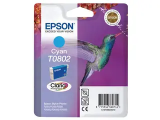 Produktfoto för Epson Bläckpatron T0802, C13T08024010, Hummingbird, Claria Photographic-bläck, cyan, singelförpackning