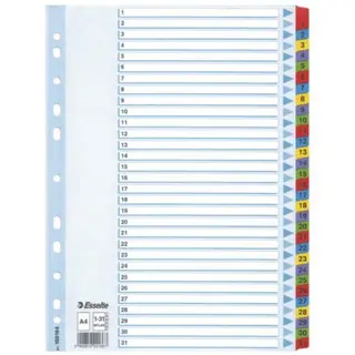 Produktfoto för Esselte Avdelare, A4, polypropylen, 1–31-flikuppsättning, olika färger