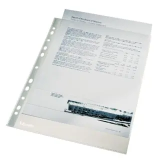 Produktfoto för Esselte Plastficka, A4, stansad, 105 mikrometer, polypropylen, jämn, 11 hål, genomskinlig