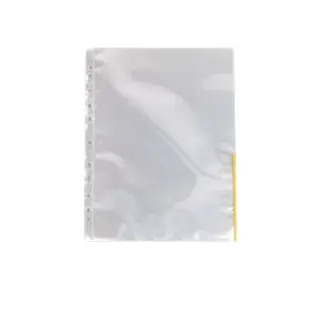 Produktfoto för Esselte Plastficka signal, A4, stansad, 105 mikrometer, polypropylen, jämn, 11 hål, genomskinlig med gula remsor