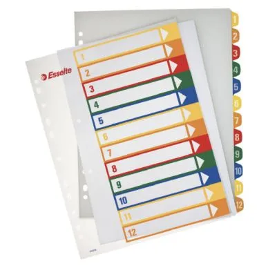 Alternativ bild 0 för Esselte Plastregister, polypropylen, 12 delar, 1-12, A4+, olika färger