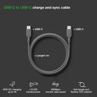 Produktfoto för Essential Laddningskabel CC1P, USB-C till USB-C, 1 m