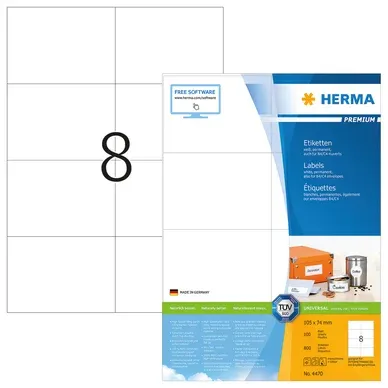 Alternativ bild 0 för Etikett HERMA Premium A4 105x74 (100)