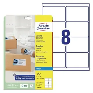 Produktfoto för Etiketter Avery J8165-25 QuickDRY™ hvid til inkjet 99,1x67,7 mm - (8 stk. x 25 ark)