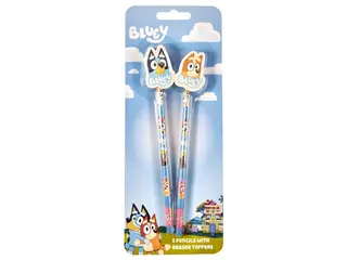 Produktfoto för Euromic Bluey 2-pack pencils w/2 eraser toppers - triangular pencils unsharpened each with eraser topper packed on blistercard w/eurohole CE & 0-3 years pictogram