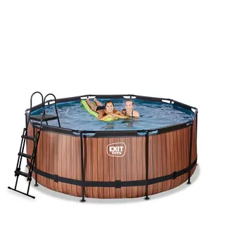 Produktfoto för EXIT Wood pool 360x122cm med sandfilterpump (Brun)