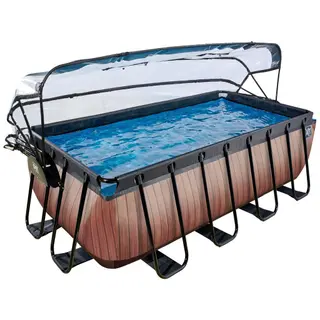 Produktfoto för EXIT Wood pool 400x200x122 cm med sandfilterpump och tak (Brun)