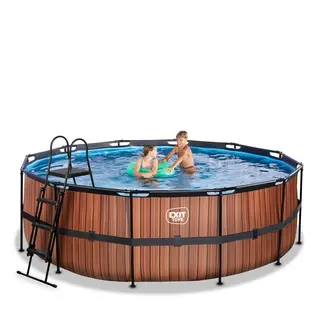 Produktfoto för EXIT Wood pool 427x122cm med sandfilterpump (Brun)