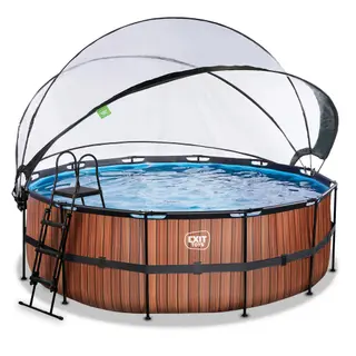 Produktfoto för EXIT Wood pool 427x122cm med sandfilterpump och tak och värmepump (Brun)