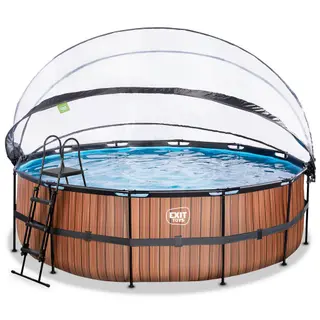 Produktfoto för EXIT Wood pool 450x122cm med sandfilterpump och tak och värmepump (Brun)