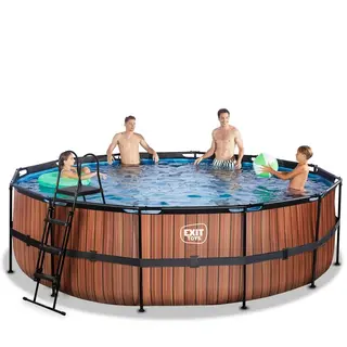 Produktfoto för EXIT Wood pool 488x122cm med sandfilterpump (Brun)