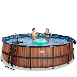 Produktfoto för EXIT Wood pool 488x122cm med sandfilterpump och tak och värmepump (Brun)