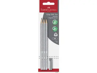 Produktfoto för Faber-Castell Grafitpenna, Grip 2001, HB-stift, triangelformad pennkropp med greppzon, silver