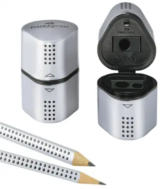 Produktfoto för Faber-Castell Pennvässare GRIP 2001 Trio för blyerts- och färgpennor, silver