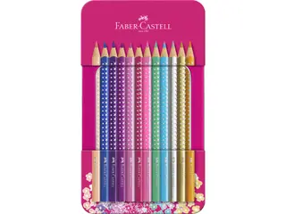 Produktfoto för Färgpennor Faber-Castell Sparkle med 12 ass. färger i metallbox
