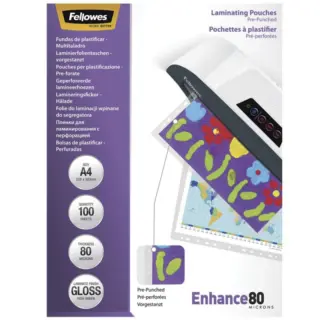 Produktfoto för Fellowes Laminating Pouches Enhance 80 micron - 80 mikrometer - 100-pack - glättat - A4 (210 x 297 mm) lamineringsfickor