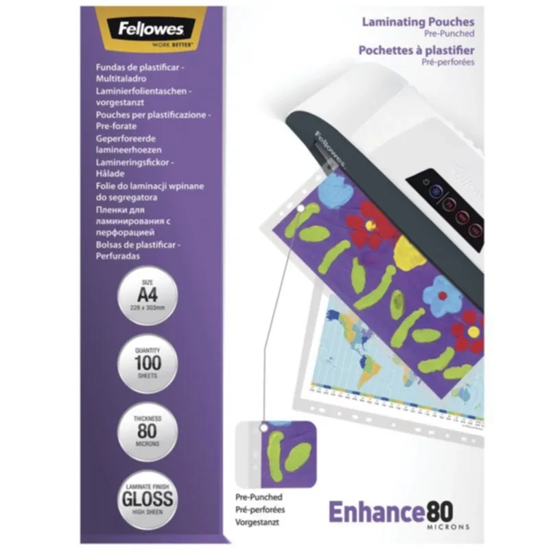 Alternativ bild 0 för Fellowes Laminating Pouches Enhance 80 micron - 80 mikrometer - 100-pack - glättat - A4 (210 x 297 mm) lamineringsfickor