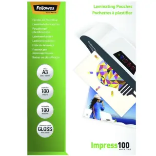Produktfoto för Fellowes Laminating Pouches Impress 100 Micron - 100 mikron - 100-pack - glättat - transparent - A3 (297 x 420 mm) lamineringsfickor