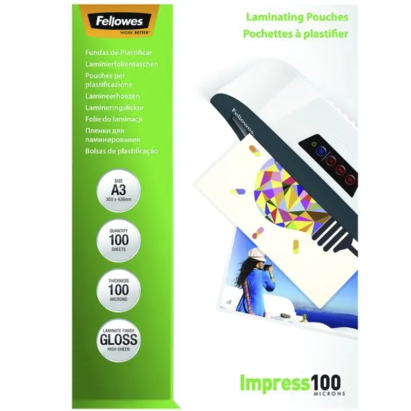 Alternativ bild 0 för Fellowes Laminating Pouches Impress 100 Micron - 100 mikron - 100-pack - glättat - transparent - A3 (297 x 420 mm) lamineringsfickor