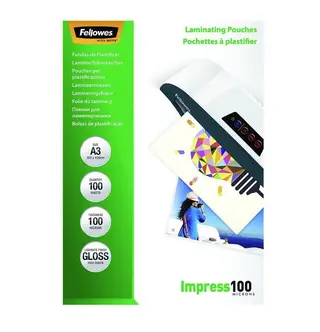 Produktfoto för Fellowes Laminating Pouches Impress 100 Micron - 100 mikron - 100-pack - glättat - transparent - A3 (297 x 420 mm) lamineringsfickor