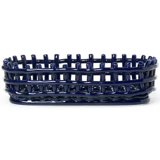 Produktfoto för Ferm Living - Ceramic Basket - Korg - Oval - Blue - W30 x H8,5 x D15 cm