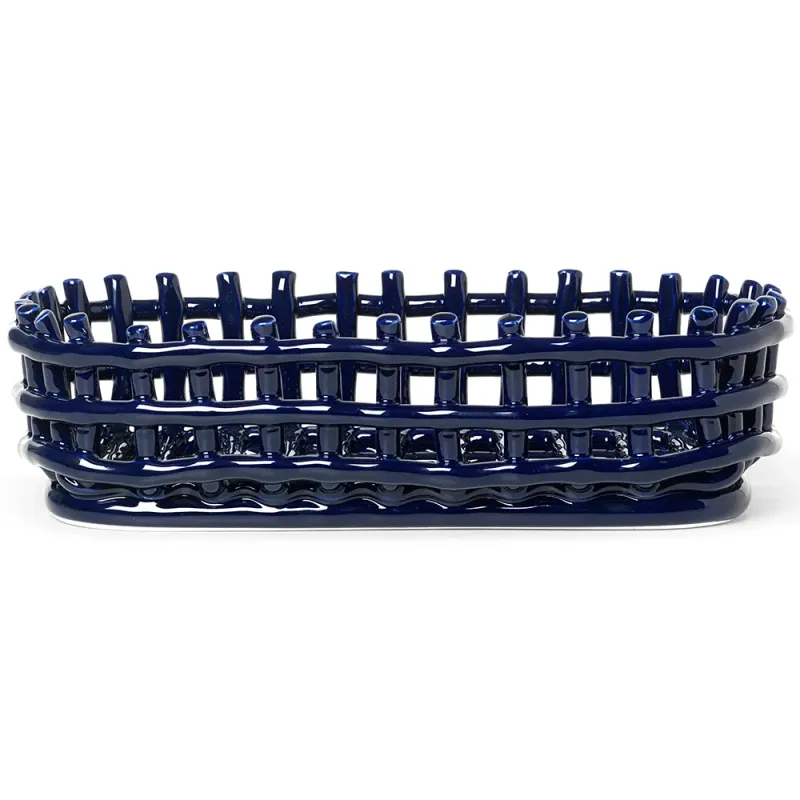 Alternativ bild 0 för Ferm Living - Ceramic Basket - Korg - Oval - Blue - W30 x H8,5 x D15 cm