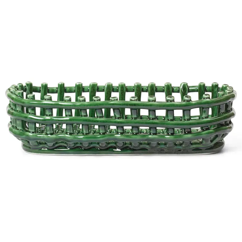 Alternativ bild 0 för Ferm Living - Ceramic Basket - Korg - Oval - Emerald Green - Ø30x H8,5 cm